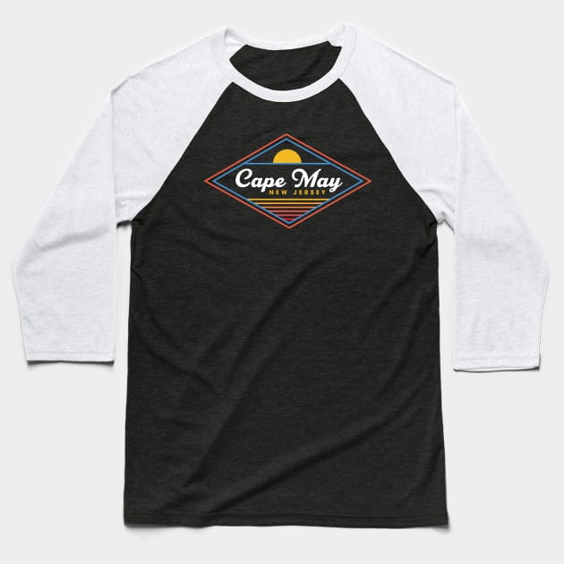 Cape May Diamond Retro Sunset Cape May NJ Family Vacation Baseball T-Shirt by PodDesignShop
